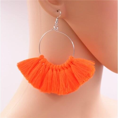 1Pair 2019 New Arrival Colorful Ethnic Neon Tiered Tassel Earring Big Fan Shaped Hoop Earrings summer Jewelry