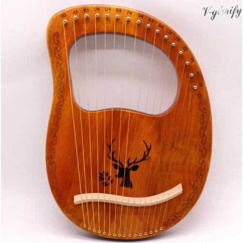 16 string wooden lyre harp metal strings okoume wood string instrument elk pattern little harp with tuning wrench for beginners