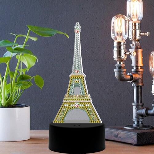 5D Diy Diamond Painting Led Elphi Tower Embroidery Night Lamp Needlework Decor Mini Lamp Living Room Bedroom Lighting Decor Gift
