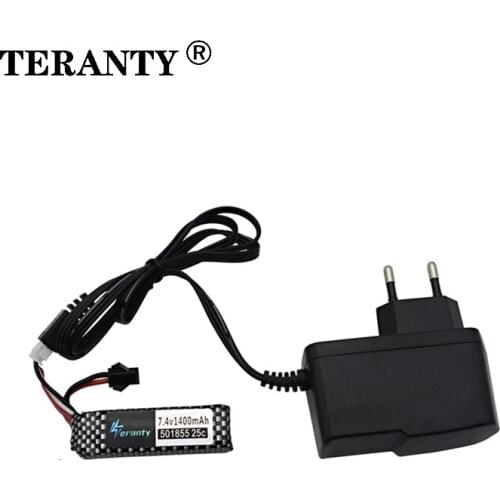 Water Gun Rechargeable Battery + Charger for 7.4V 1400mAh 501855 battery for Mini Airsoft BB Air Pistol Electric Toys Guns Parts