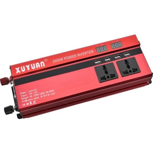 Car Inverter 12V To 220V 2000W 2 Outlets 4 USB Port Car Power Inverter With LED Display Converter