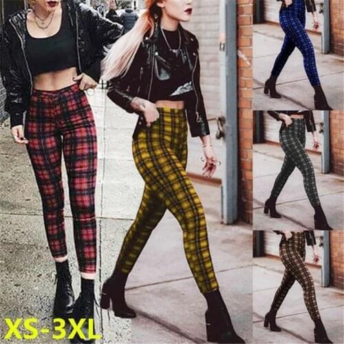 Plaid Pencil Pants Women 's Fashion Sexy High Waist Stretchy Leggings Spring Autumn Ladies Casual Slim Skinny Trousers