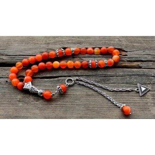 8mm natural Orange Stone Round Shape 33 Prayer Beads Islamic Muslim Tasbih Allah Mohammed Rosary For Men&Women drop shipping