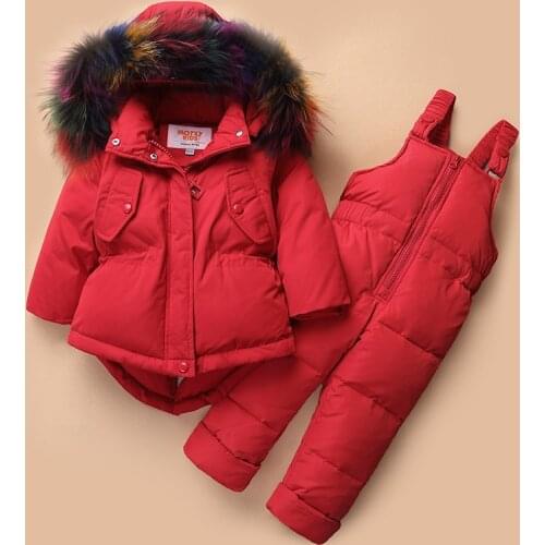 Kids Winter Clothes Infant Jacket Coat Colored Big Fur Solid Color For Baby Boys And Girls Down Jacket Set Childrens Snowsuits