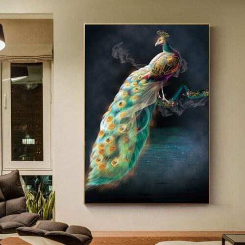 European Style New Chinese Style Painting Print on Canvas Art Colorful Enamel Peacock Posters and Prints for Living Room Decor
