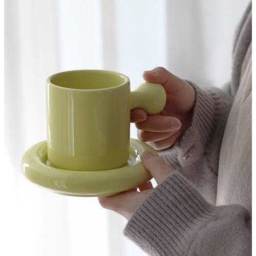 Classic Solid Color Mug Coffee Cup Saucer Set Beautiful Ceramic Mug Office Water Cup Breakfast Milk Cup 300ML Friends Birthday