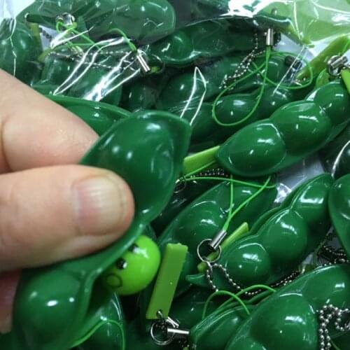 3 PCS Creative Toy edamame clip KeyChain Set Mobile Phone Pendant unlimited squeeze vent toy peas gift