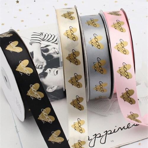 High quality 2.5cm wide GOOD LUCK Polyester ribbon DIY Supplies Sewing Accessories flower gift box packaging lucky heart ribbons