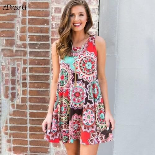 S-3XL Sleeveless Summer Print Dress O-Neck Bohemian Dress Sexy Casual Above Knee Dress Daily Holiday Dress SLSM-8604