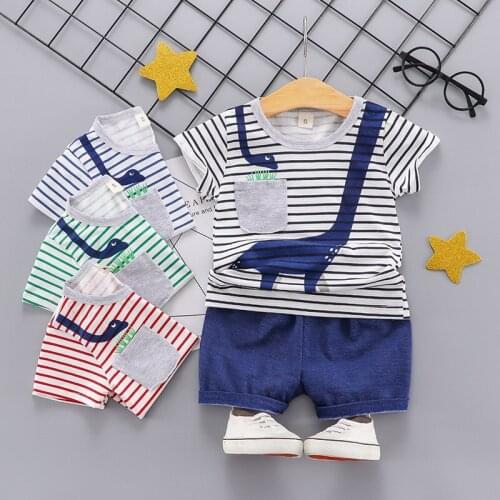 HOT Baby Boys Short Sleeve Long-necked Dinosaur Pattern T+Shorts Casual Summer Children Outfits Set