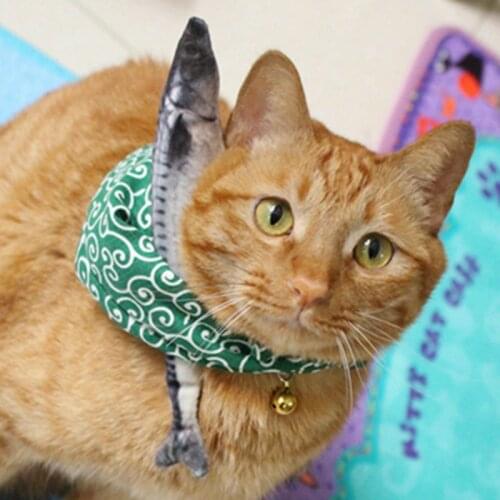 [MPK Cat Collars] Cute Cat Kitten Collar with Fish, Pet Costume, 4 Colors Available