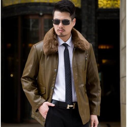 Winter thicken warm leather jacket men clothing mens coats fur collar black brown casual autumn chaquetas motocicletas hombre