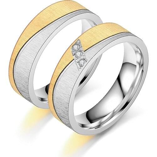 Womens Mens Stainless Steel Lovers Couple Rings Wholesale anillo Gold Color CZ Wedding Promise Ring Engagement Jewelry