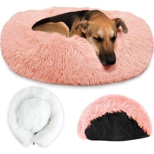 Soft Long Plush Round Cat Mat Winter Warm Sleep Zipper Washable Dog Cat Bed Mat House Nest Pet Cushion For Kitty Puppy