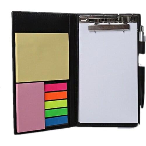 Kawaii School Portable Business Notebook Sticker Set With Pen and Post-it Office Custom Logo PU Memo Clip Leather Memo Pad Gifts