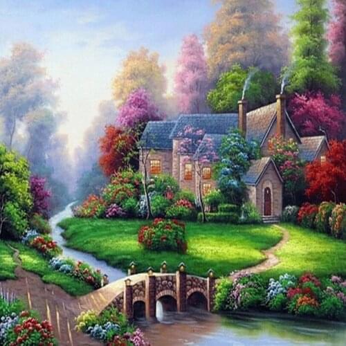 Forest hut scenery Needlework Cross stitch sets Aida 14CT Unprinted Embroidery kits Arts Cross-Stitching,DIY Handmade home Decor