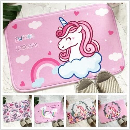Lovely Cartoon Unicorn Printed Floor Doormat Household Bedroom Bathroom Anti-slip Carpet Water Absorption Rug Entrance Foot Pad
