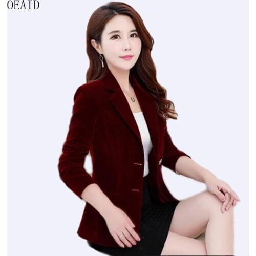 OEAID New Gold Velvet Suit Women Blazer Short Slim Blazers Female 2020 Spring Lady Suits Outerwear Womens Coats Blue
