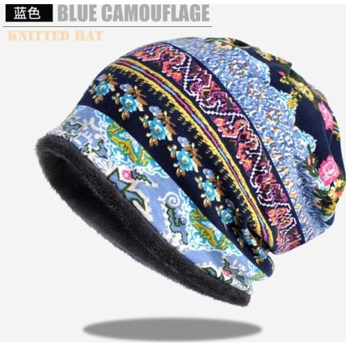 2021 Autumn winter Skullies cap beanie hat Print turban Hat scarf dual use for Men and Women 09