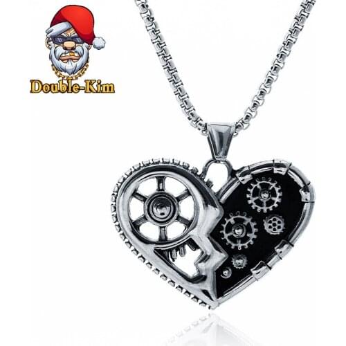Heart Mechanical Gear Pendant Necklace Hip-hop Street Culture Titanium Stainless Steel Chain Necklace Man Jewelry Exquisite Gift