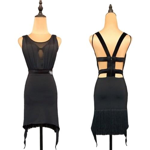 Sexy Dresses Women Latin Practice Wear Mesh Salsa Dance Outfit Stage Costume Designer Clothes Cha Cha Dress Tap Dancewear JL3113