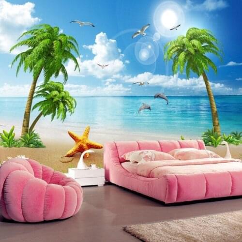 Dropship Colomac Blue Wallpaper Clear And Beautiful Coconut Tree Beach Landscape Wood Wallpaper Wall Mural 3d Duvar Kagitlari