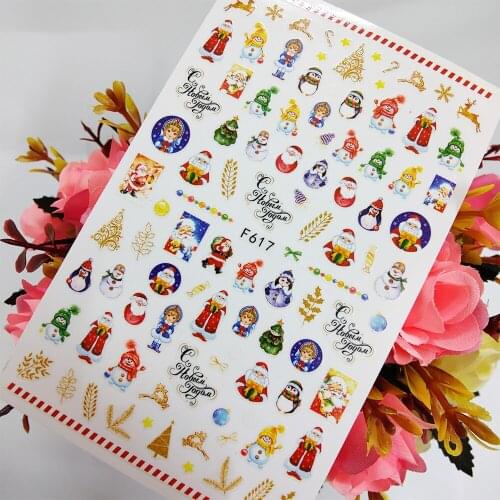Merry Christmas 3D Nail Sticker Foil Santa Claus Snowman Deer Nail Art Decoraciones Sliders Adhesive Design Manicure Accesorios