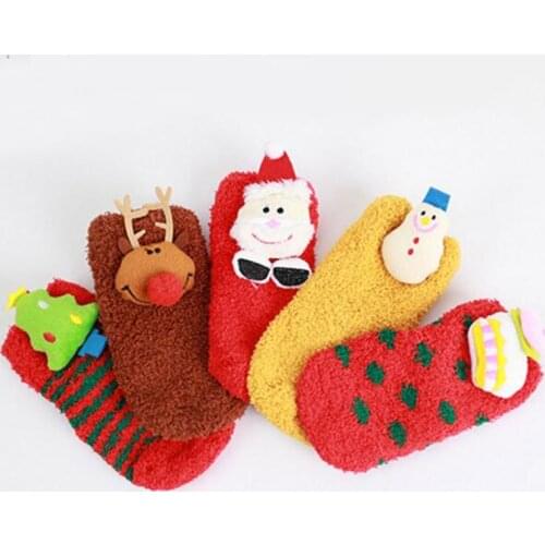 Christmas Socking Winter Kids Warm Fleece Socks Baby Girls Boys 3D Cartoon Hose Family Chaussette For Xmas Parenting Socks
