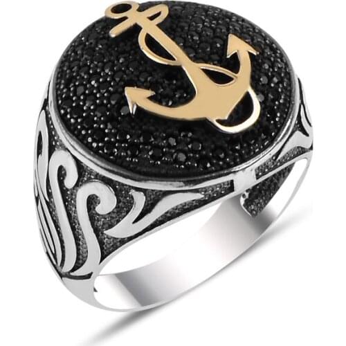 Silverlina Silver Zircon Stone Anchor Men Rings