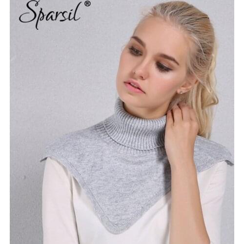 Sparsil Women Winter Turtleneck Knitted Ring Scarf Irregular Design Cap Collar Autumn Knitting Pullover Warm Soft Scarves