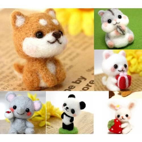 Non-Finished Wool Felt Needle Poked Kitting DIY Cute Animal Dog Panda Rabbit Wool Felting Package Handmade Pets Toy Doll Decor