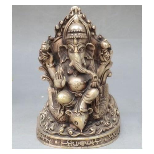 Old Tibet Silver 4 Arms Ganapati Ganesh Lord Ganesha Elephant Buddha Mammon