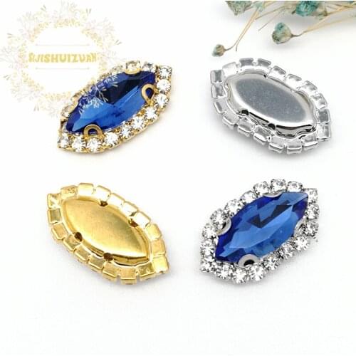 Light Sapphire horse eye shape Glass Crystal sew on rhinestones with Crystal buckle Diy wedding dresss Free shipping