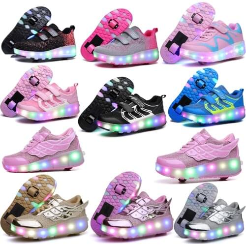 Two Wheels Luminous Sneakers Led Light Roller Skate Shoes Eur Children Kids Led Shoes Boys Girls Shoes Light Up With wheels Shoe