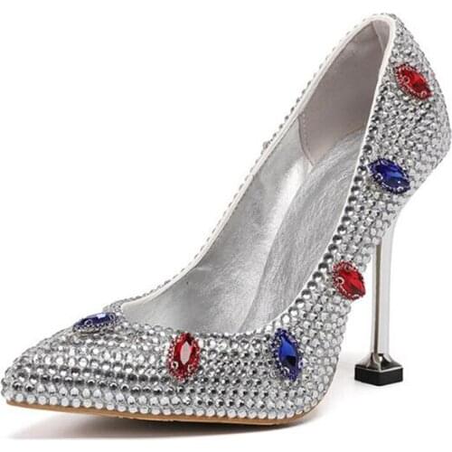 Women Thin High Heels Stiletto Pumps Bridal Wedding Sequined Cloth Slip On Pointed Toe Dress Office & Career Bling Women Shoes