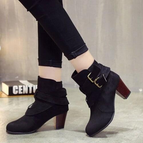 Block Heel Shoe Women Boots High Heels Ankle Boots Fashion New Chunky Heel Ladies Short Boots Shoes Female Khaki Shoes Big Size