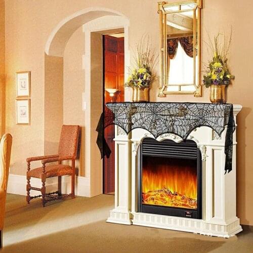 Halloween Decoration Cobweb Fireplace Scarf Black Lace Spider Web Mantle for Home Halloween Party Decoration Halloween Ornaments