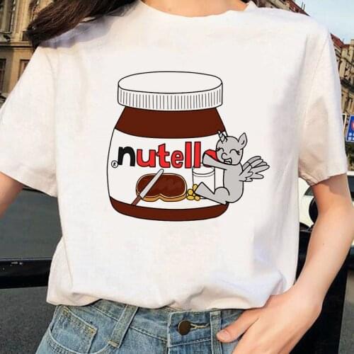 Ullzang T shirt Women Funny Cartoon Nutella T-shirt 90s Graphic Aesthetic Tshirt Fashion Tops Tee Female Clothes