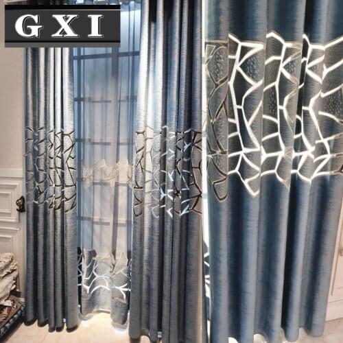 GXI Blue Crack Geometric Design Curtains Blackout For Living Room Coffee Sheer Bedroom Curtain Luxurious Window Blinds Drape