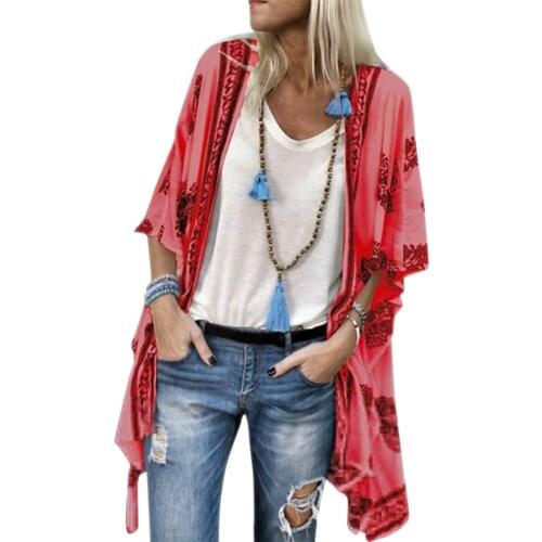Women Ladies Floral Beach Kimonos Blouse Chiffon Cardigan Shawl Cover up Tops Summer Beach -OPK