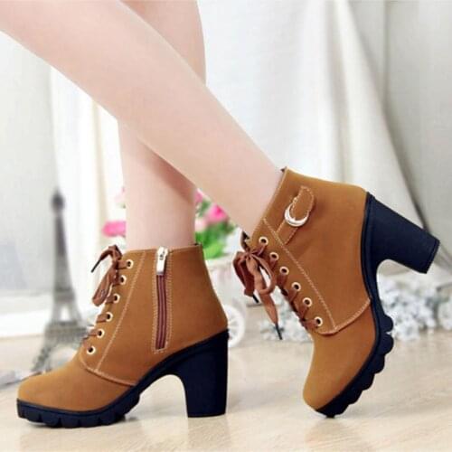 Thick Heel Women Boots Platform Ankle Boots 2021 Autumn Fashion Wedge Martin Boot Round Head Lace Up Short Boot Botas De Mujer