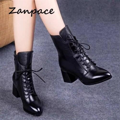 2020 New Leather Women Boots Thicked Velvet PU Women Shoes Womens High-heeled Cotton Keep Warm Winter Boots Zapatos De Mujer