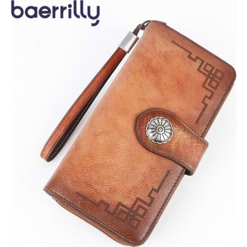 Retro Style Ladies Wallet With Cell Phone Pocket Rfid Blocking Wallet Genuine Leather Long Clutch Bag High-capacity Card Holders