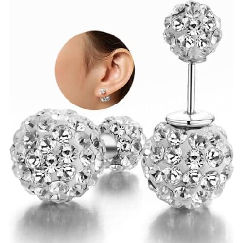 1 Pair Double Side Earrings For Women Jewelry Crystal Ball Simulated Pearl Jewelry Trendy Stud Earrings