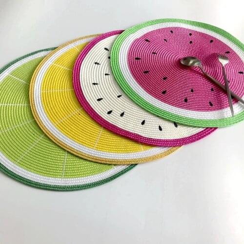 1pcs 38cm watermelon Placemat Table Mat Round Placemats PP Plastic Woven Dining Table Mat Heat Insulation Pot Holder