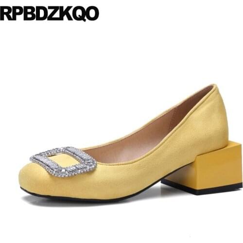 12 44 Square Toe Size 33 Cheap Yellow 11 43 Jewel Diamond Plus High Heels Big Women Shoes 45 Pumps Rhinestone Chunky Crystal