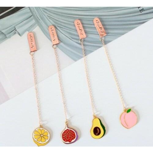 4 Pcs/Set Creative Peach Colorful Fruit series metal Pendant Bookmark Book Holder Message Card Gift Stationery