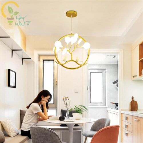 9 Lights Nordic Style Fireflies Led Pendant Lights Industrial Hanging Lights for Hallway Restaurant Balcony With 2 Birds