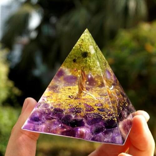 Amethyst Orgonite Energy Pyramid Copper Wire Energy Generator Orgone life Tree Meditation Chakra Stones Resin Jewelry Home