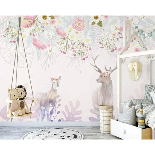 Beibehang Custom fashion papel de parede 3d wallpaper hand-painted Nordic elegant flower cluster elk sofa indoor TV background